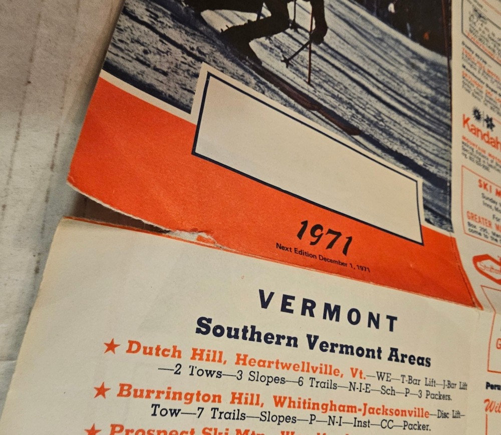 1971 EASTERN SKI MAP GUIDE. See Description For More.