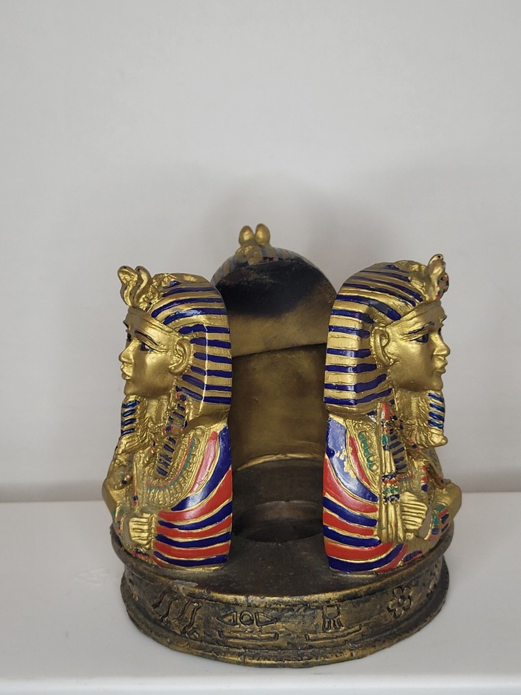 Egyptain pharaoh Bust candle Holder, Has Small Damage Decor Replacement