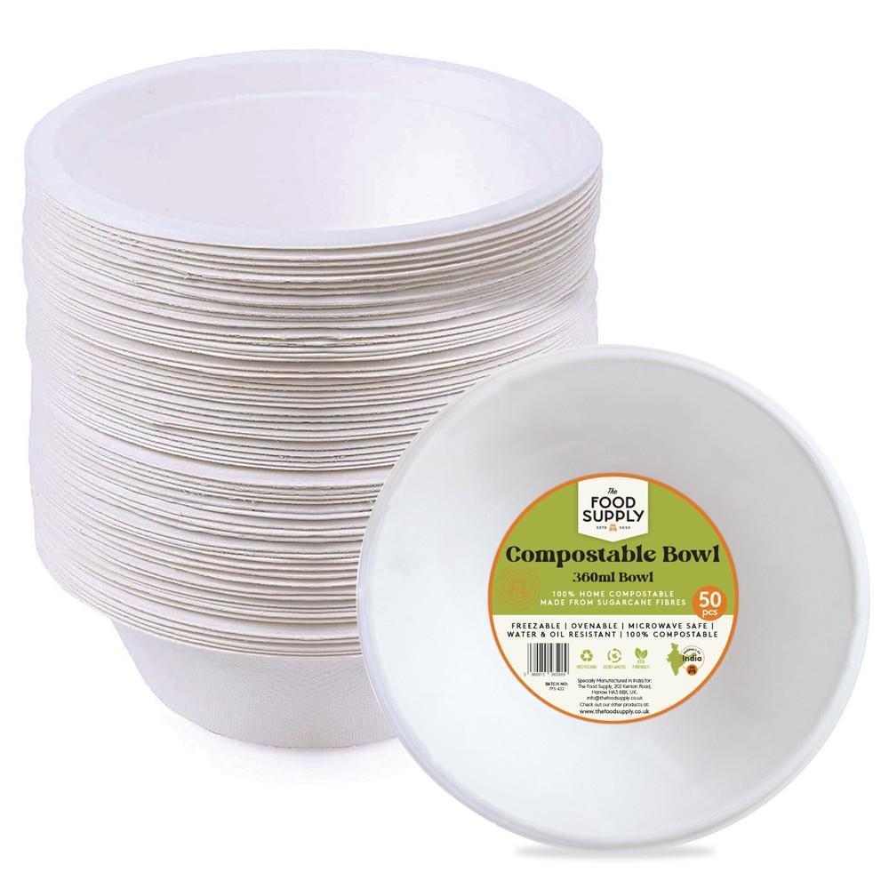 Strong Paper Bowl Disposable Compostable & Biodegradable Bowl 50pcs -180ml/360ml
