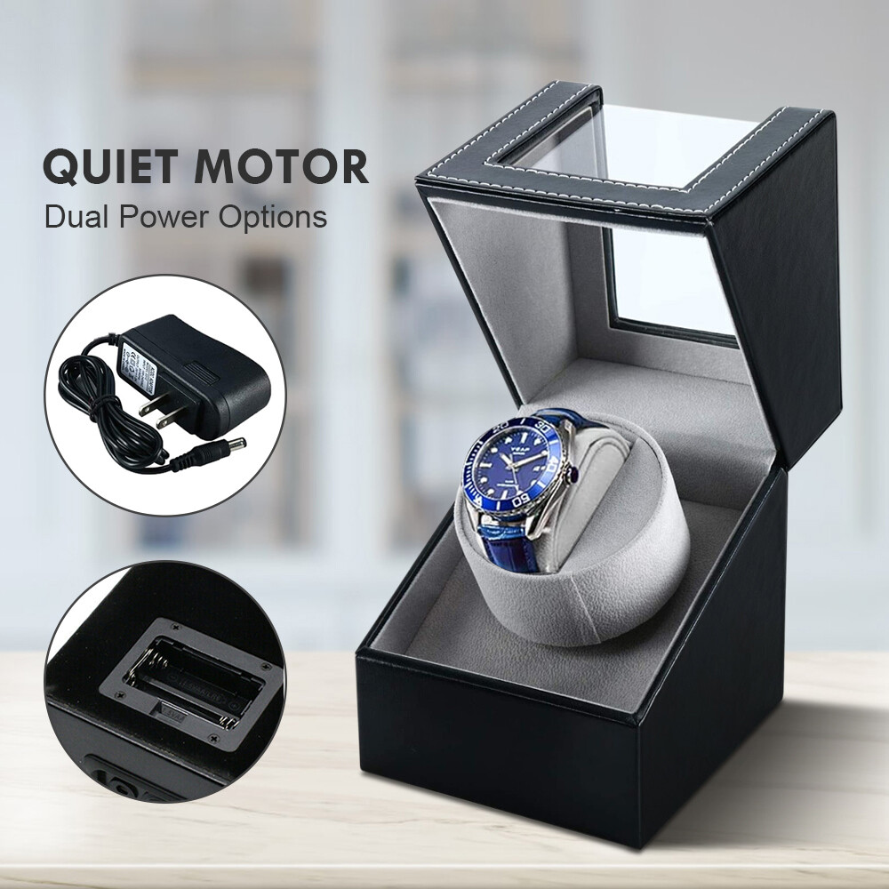 Automatic Rotation Single Watch Winder Box Leather Storage Display Case Box Gift