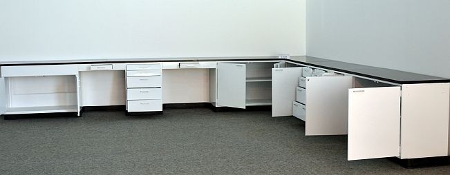 32' Laboratory L Design Cabinet / Casework / w/ Countertops / E1-500