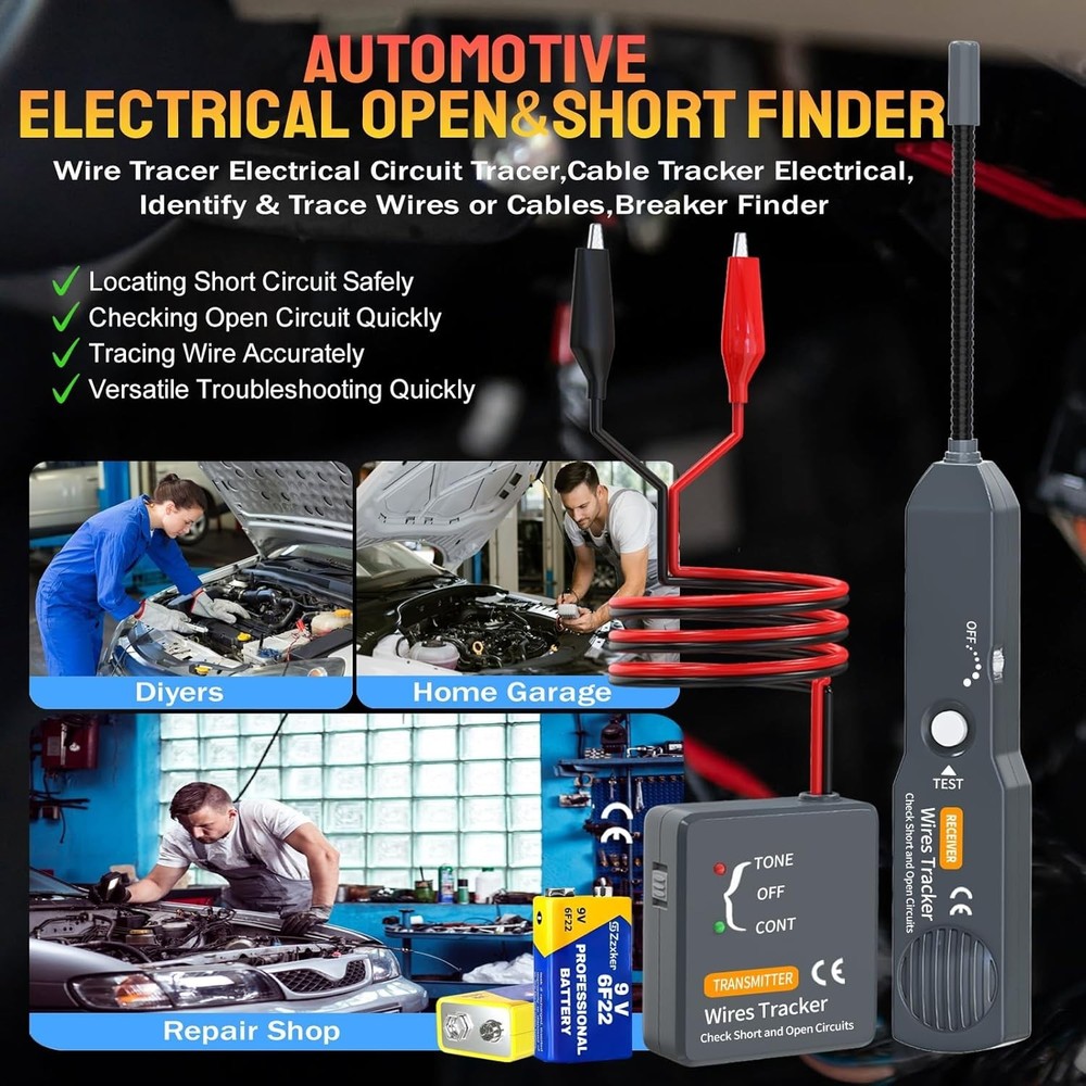 Professional Wire Tester & Short Finder - Includes Batteries for DC Circuits