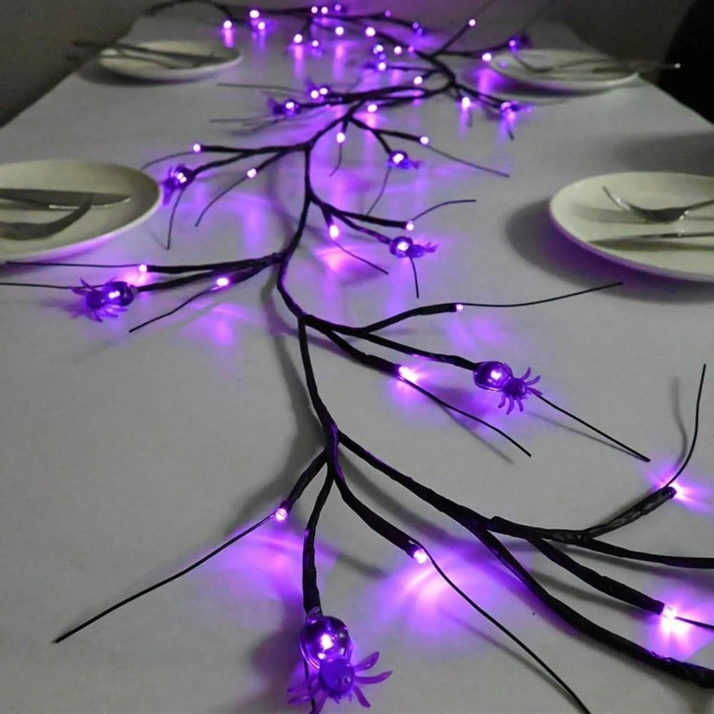 6FT Halloween Spider LED Willow Branch Lights, Artificial Willow Vine Light with