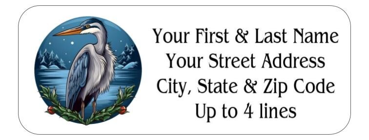 150 Christmas Blue Heron Bird Mailing Return Address Labels Personalized