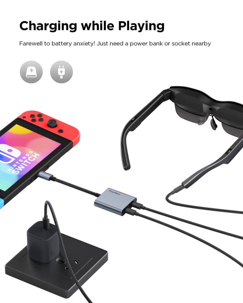 RayNeo - USB to Glasses and Charging Adapter - Black