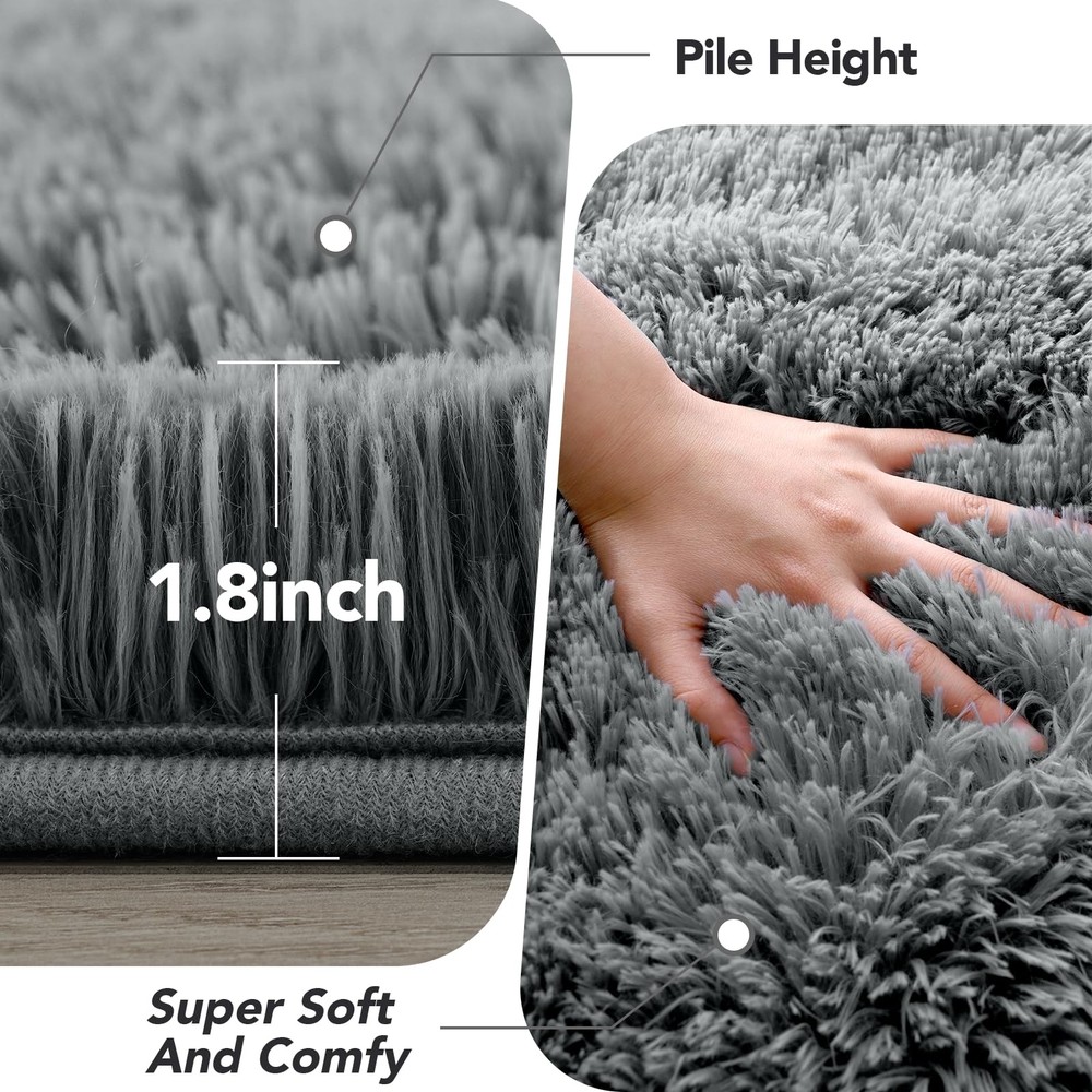 Fluffy Area Rug for Bedroom: Grey Plush Soft 3' x 5' (Rectangular),