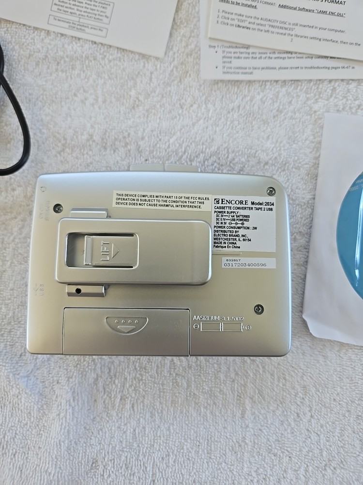 Encore Technology USB Cassette Converter Player Recorder Model No. 2034