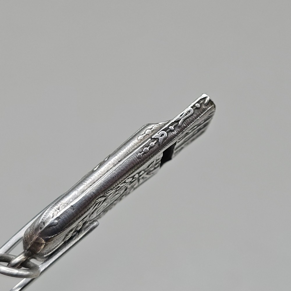 Antique Solid Silver Repousse Whistle Pendant Monogram Floral Design