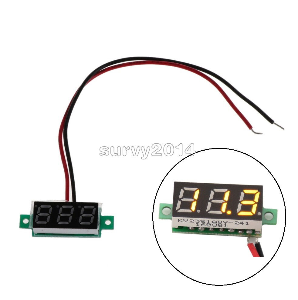 Yellow 0.28" 2 Wire Mini DC Digital Panel Voltmeter Panel Mount LED Voltage