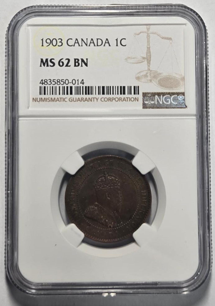 1903 CANADA 1 CENT NGC MS 62 BN Certified Coin
