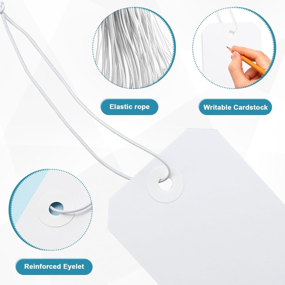 100 Pack White Shipping Tags with Elastic String Blank Labeling Tags with Str...