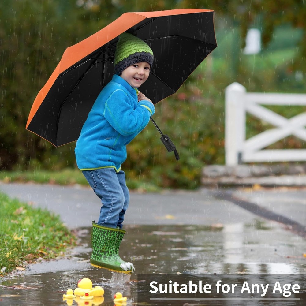 Seniny Windproof Travel Umbrella, Automatic Umbrellas for Rain, Auto-Orange