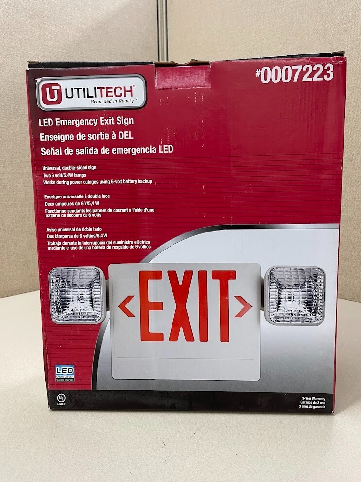 Utilitech LED Emergency Exit Sign Red Exit Sign Lighting Battery Backup #0007223