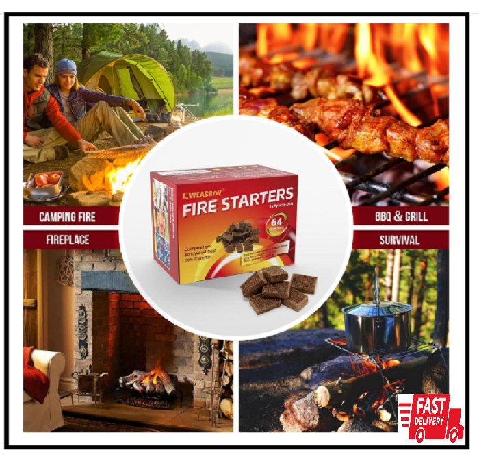 Fire Starter Squares 64, Odorless Fire Starters for Fireplace, Camping