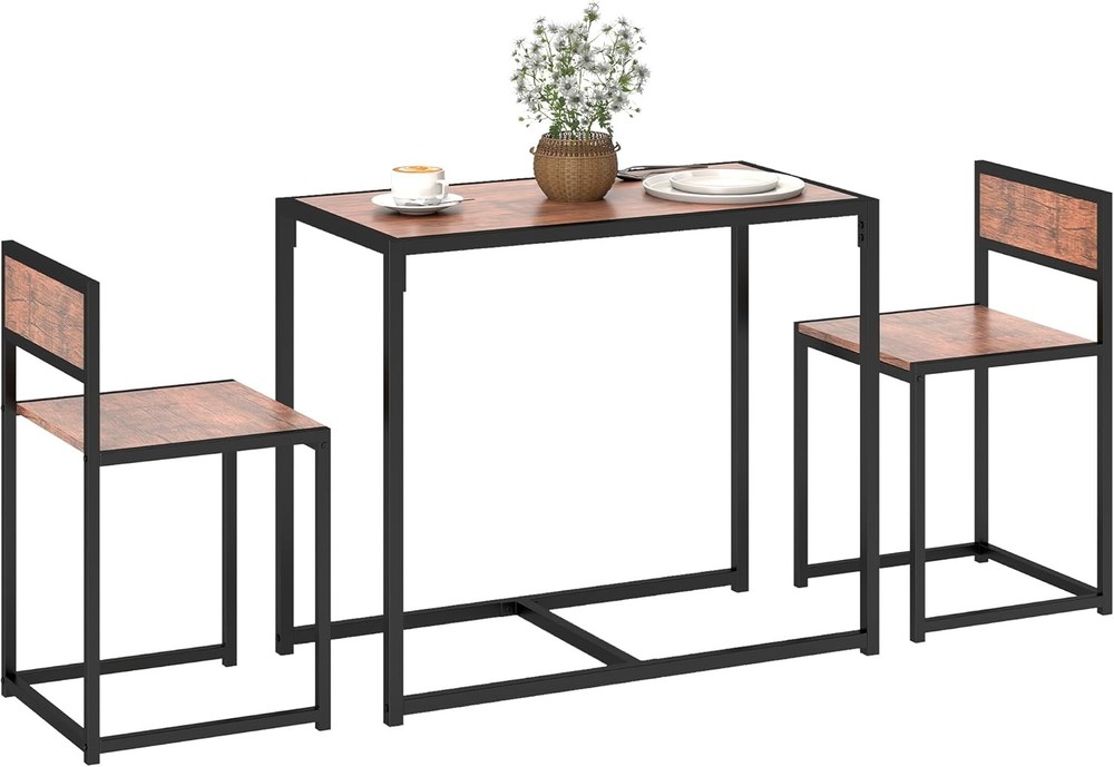 HOMCOM 3-Piece Industrial Dining Table Set for 2, Kitchen Table and Chairs