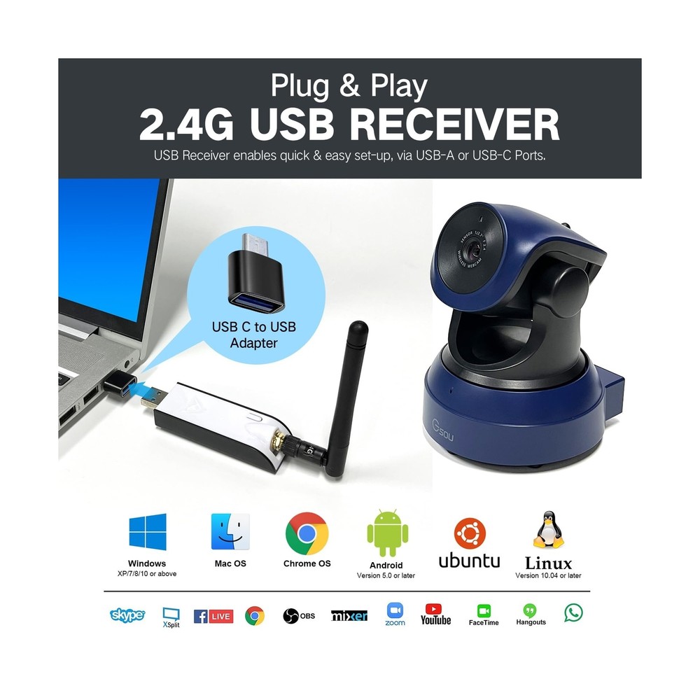 Gsou Wireless Webcam/Wireless Streaming Camera, 1080P HD Webcam/USB Plug and ...