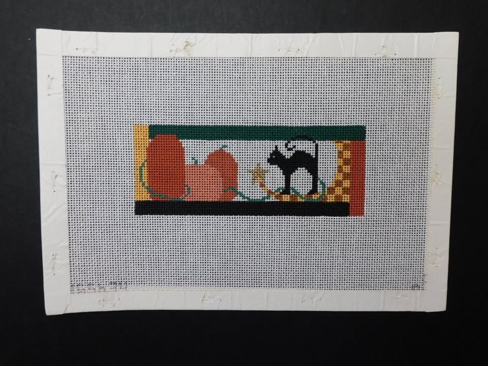 Cat w/Pumpkins by Associated Talents (SB26) Hand Painted Needlepoint