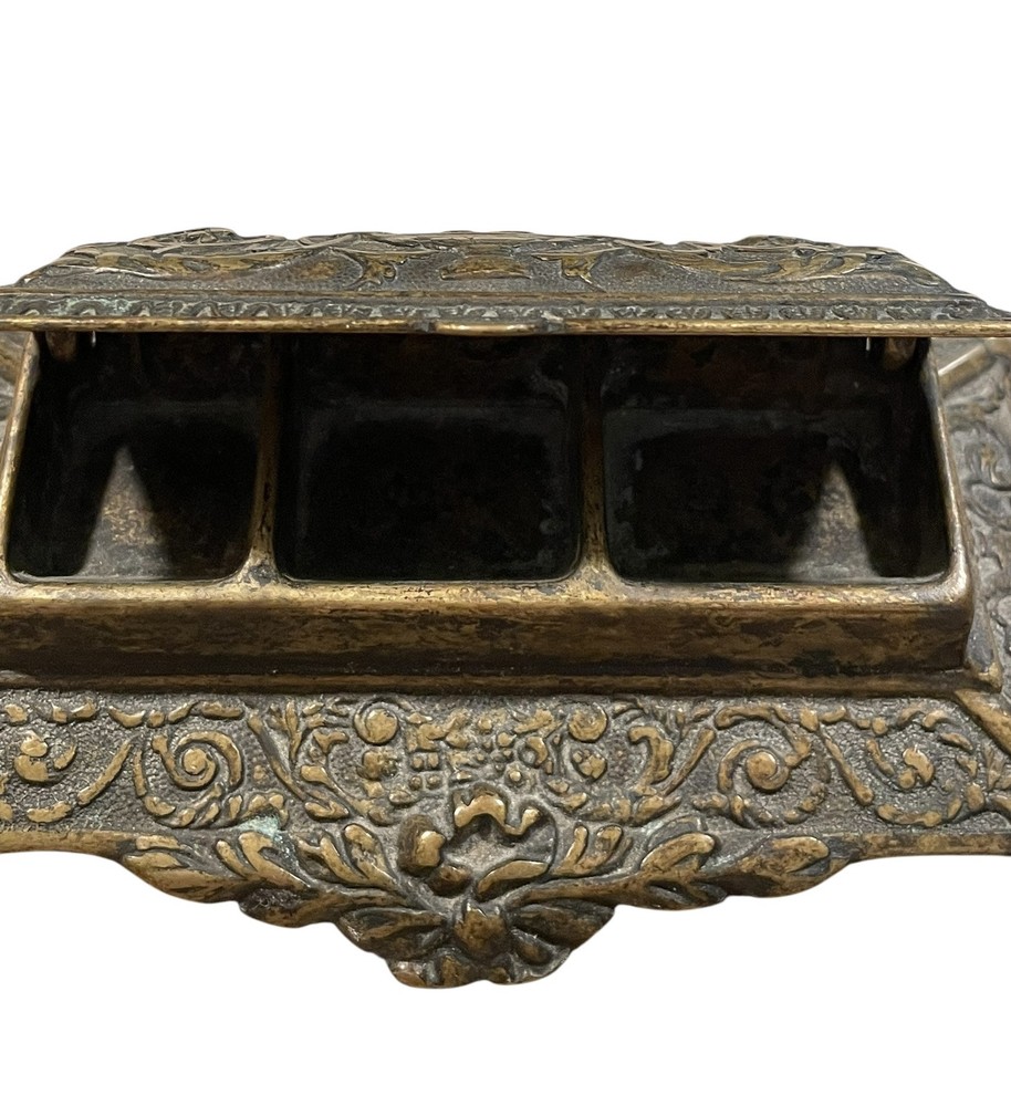 Antique Victorian Scrolled Brass Postage Stamp Holder
