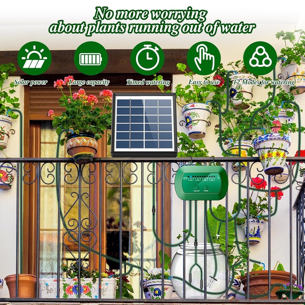 100/50ft Solar Irrigation System for Automatic Plants Watering, Drip Irrigation