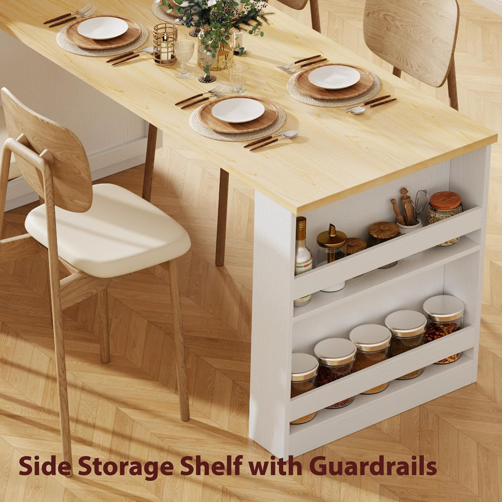 82.7" Kitchen Island with Extendable Table & Storage - White Oak