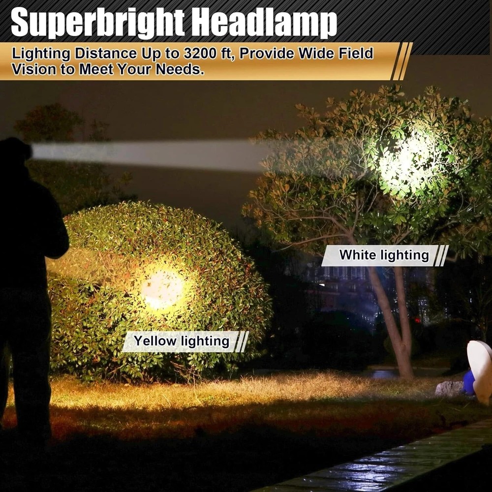 ED Rechargeable Headlamp, Super Bright Waterproof Headlight Spotlight, Hard Hat
