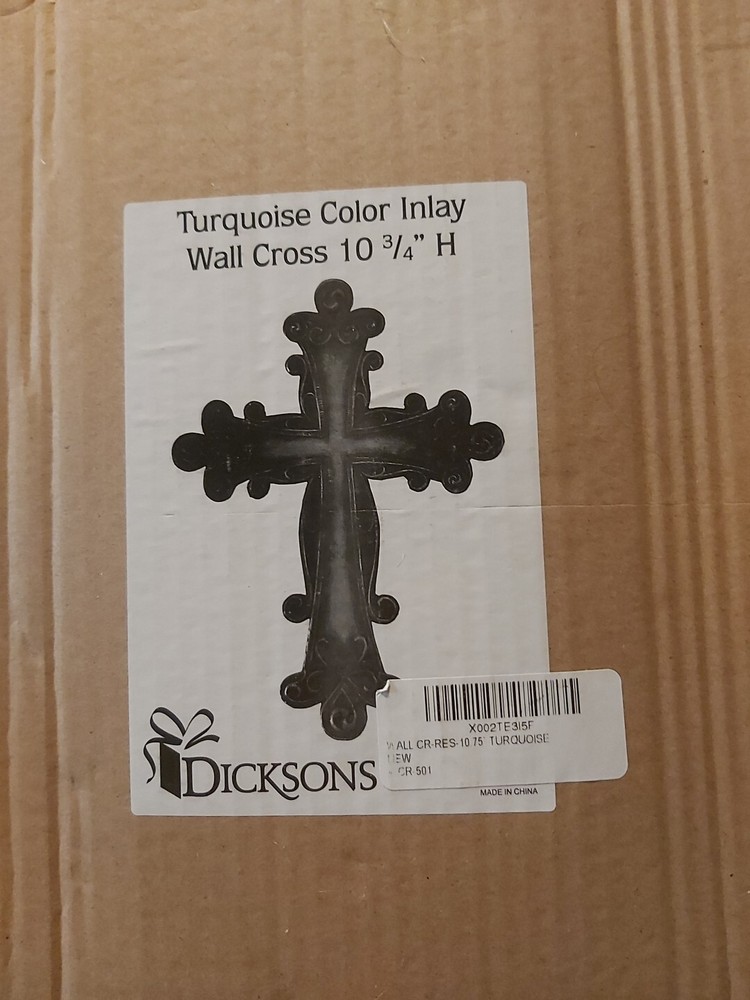 Wall Cross Dicksons Rustic Looking Brown & Turquoise Color Inlay 10 3/4"