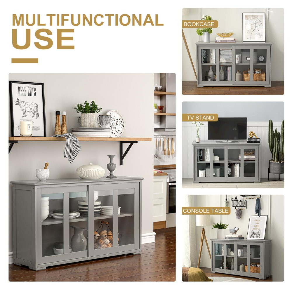Buffet Cabinet Kitchen Storage Cabinet Sliding Tempered Glass Doors Sideboard