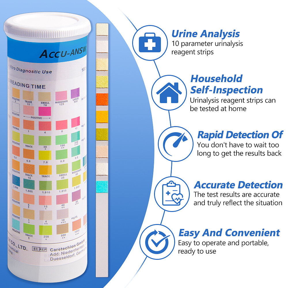 100 x Accu-ANSWER 10-in-1 Urinalysis Test Strips 10 Parameter Urine Test Strips