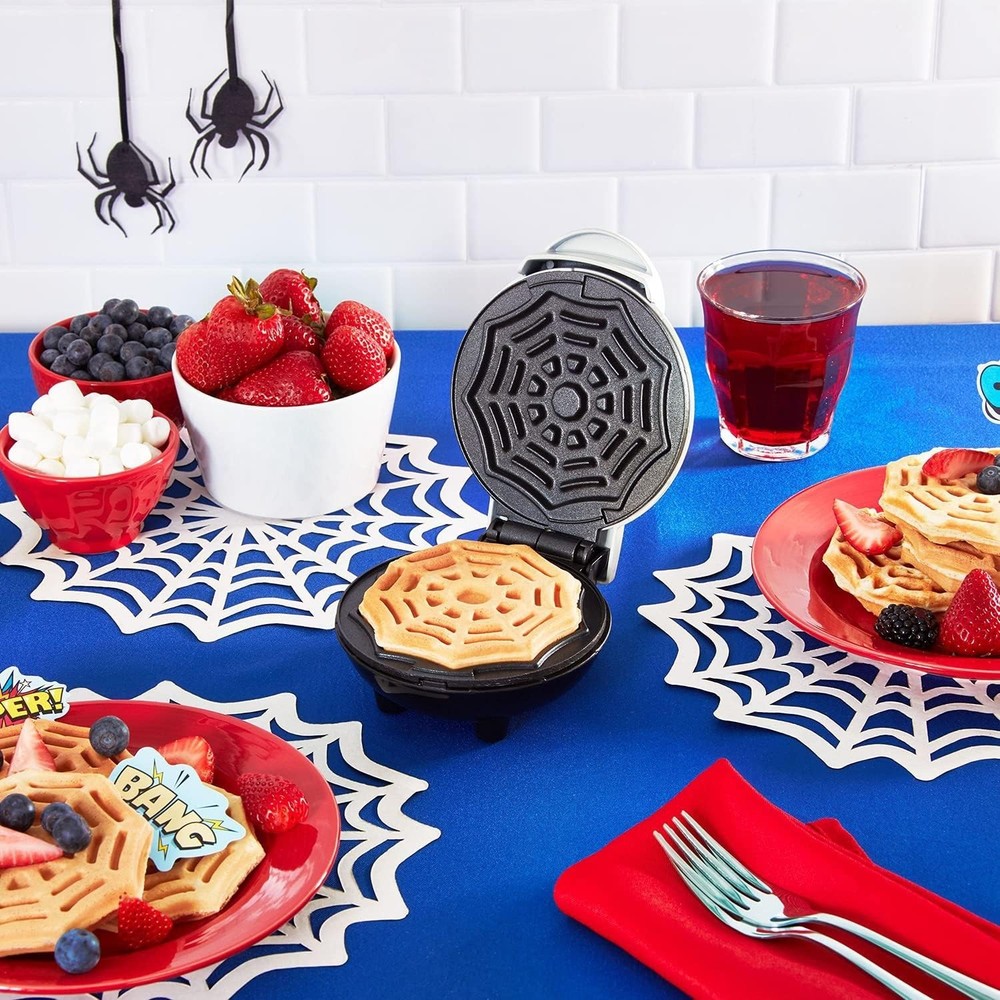 Dash SpiderWeb Mini Waffle Maker White 4" Cooking Surface Non-Stick Halloween