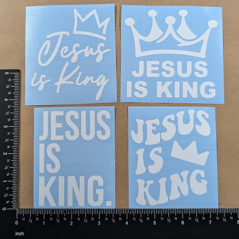 Decals 4 Pack: Crown, Cursive, Small White (3.5")-Small ~3.5"-White
