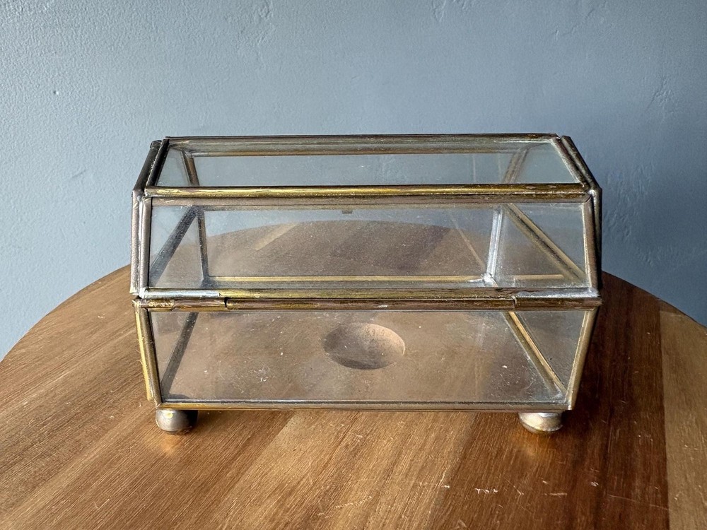 Vintage Glass/Metal Hinged Teasure Box