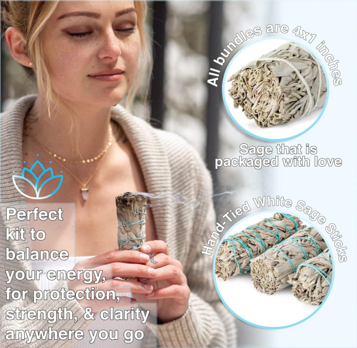 3 Pack White Sage Smudge Sticks 4 Inch + Guide For Cleansing Blessing Smudging