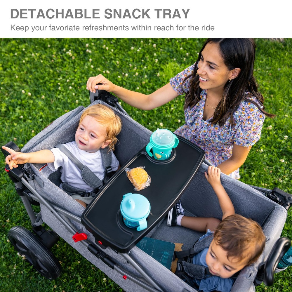 Foldable Wagons for Two Kids & Cargo, Collapsible Folding Stroller with Adjus...