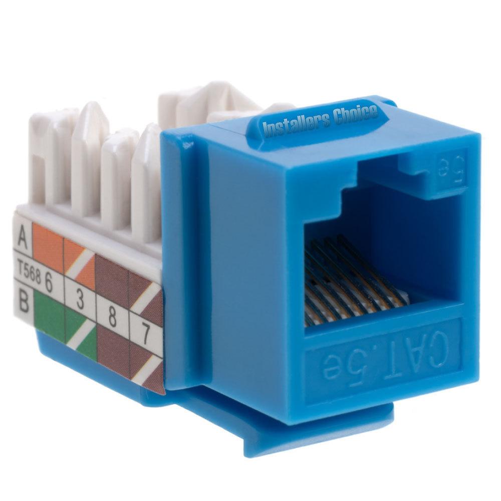 40 Pack Cat5e 45° Angled Keystone Jack 110 Punchdown 8P8C Blue Network Ethernet