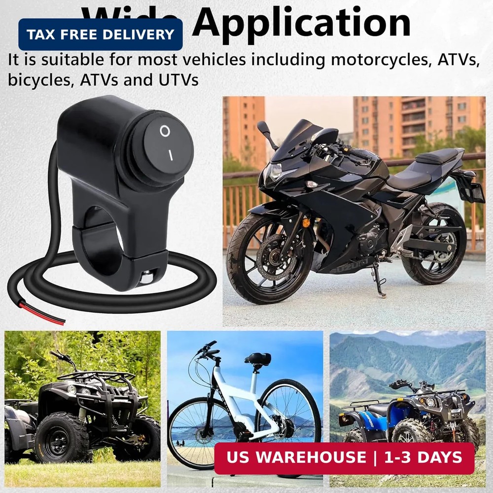 Motorcycle Handlebar Switch 12V, Waterproof Motorcycle Light Toggle Switch, Alum