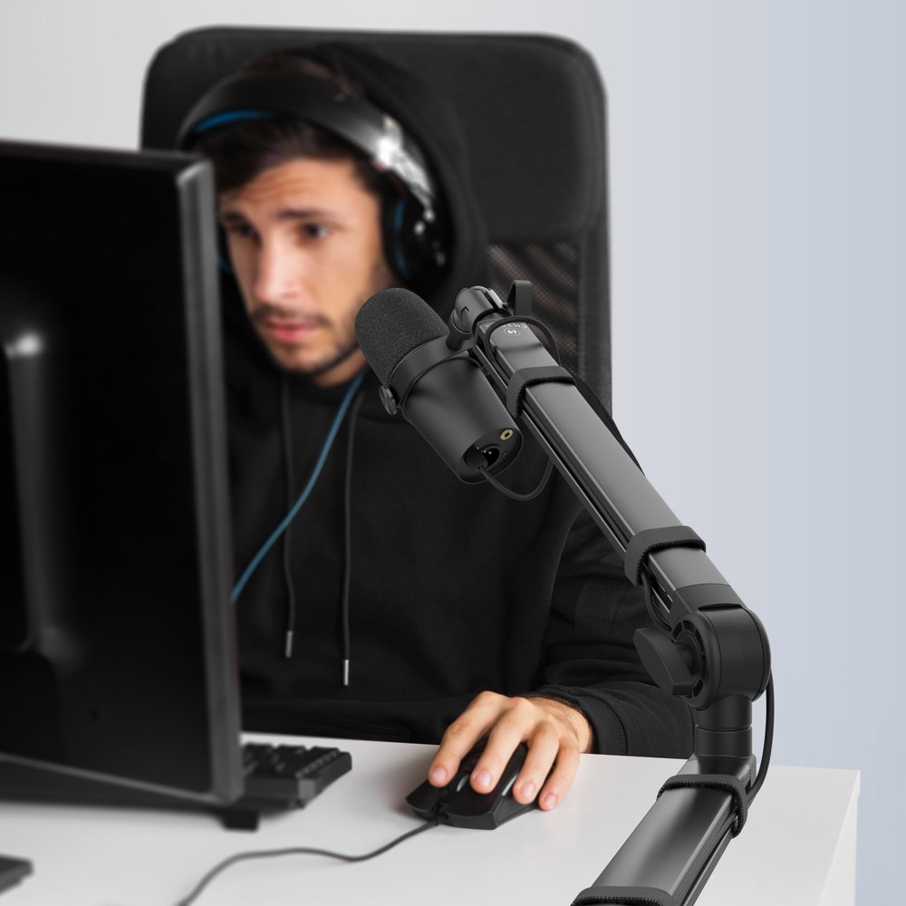 Microphone Boom Arm, Low Profile Microphone Arm Stand with Cable Management, ...