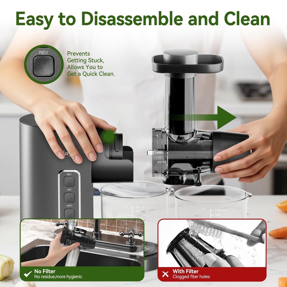 Juicer Machine,Slow Masticating Juicer with 2 Speed Modes & Quiet Motor,Cold ...