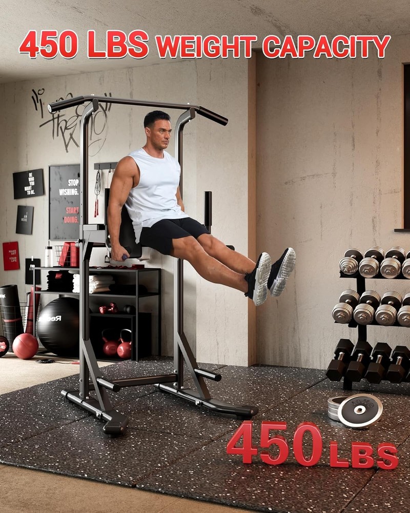 Freestanding Pull Up & Dip Station, 450LB Capacity Power Tower Strength Training