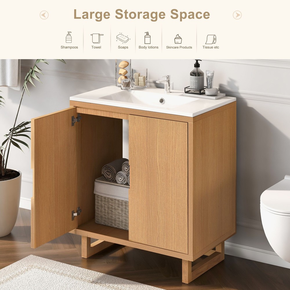 Solid wood frame storage cabinet for bathroom with sink
