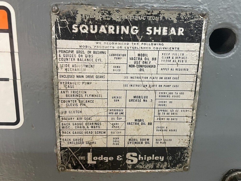 Lodge & Shipley 6’x 1/4″ Power Squaring Shear