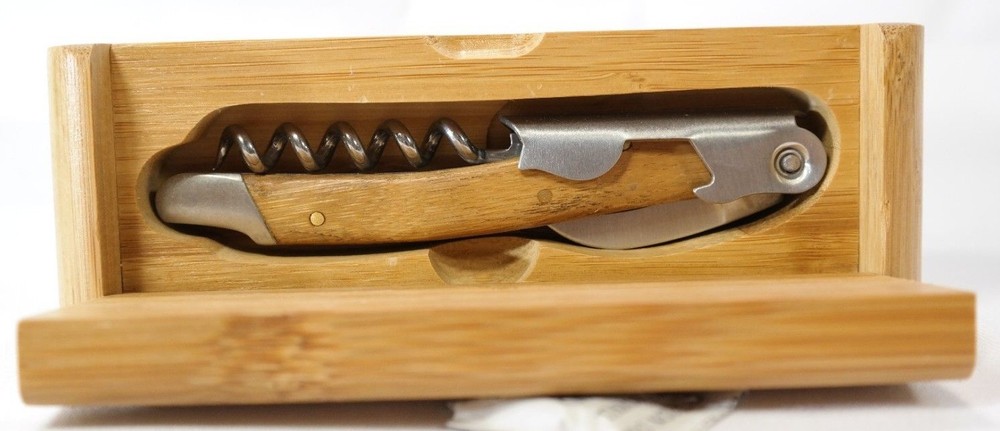 Stainless Steel Wine Corkscrew UCONN Huskies Bamboo Box TF