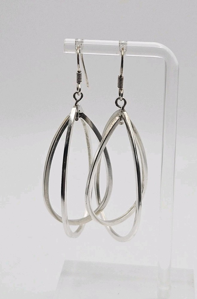 Sterling Silver Native Mexico Double Layer Spinning Teardrop Dangle Earrings