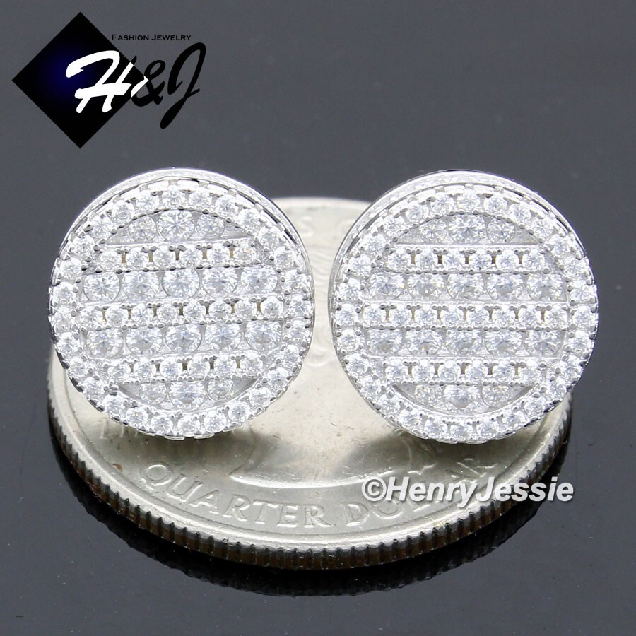 MEN SOLID 925 STERLING SILVER BLING MOISSANITE 11MM 3D ROUND STUD EARRING*ME281