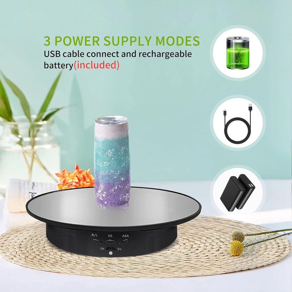 7.9" Mirror Motorized Rotating Display Stand Turntable with Remote & Battery Ope