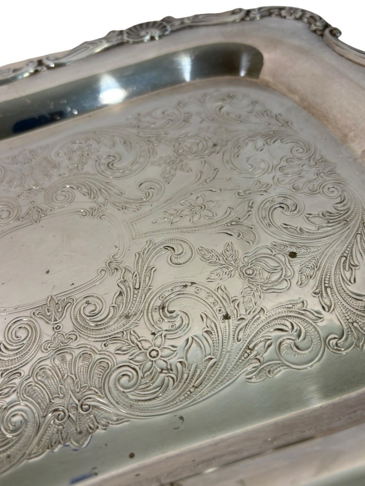 Sheridan Silverplate 13 Inch Cocktail Tray Shell and Scroll