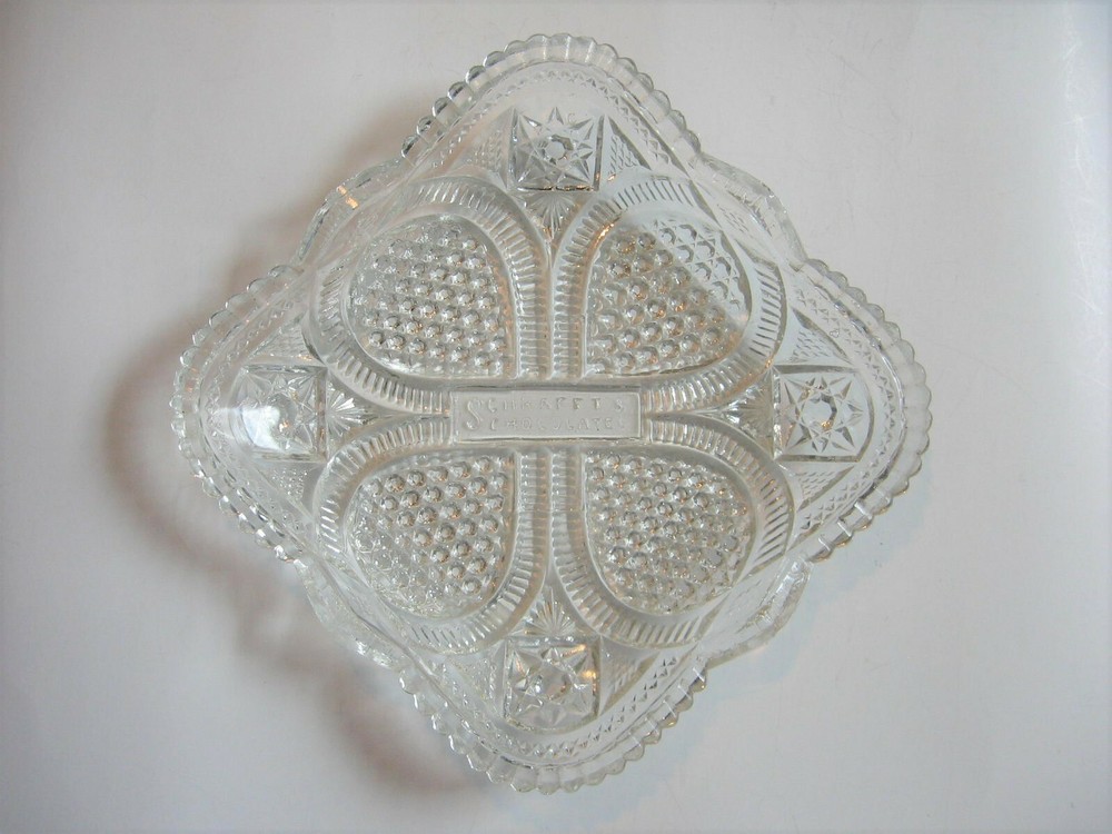 Vintage Schraffts Chocolates Pressed Glass Dish 6" Square