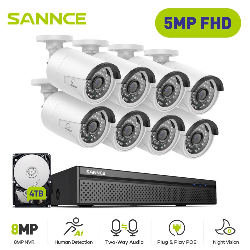 SANNCE 4K 8CH NVR 5MP Two Way Audio POE Security Camera System Human Detection