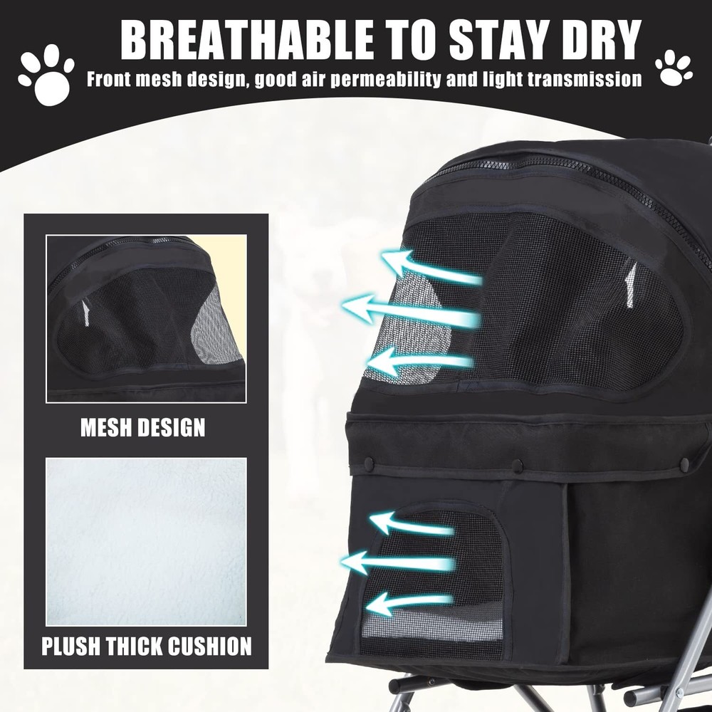 4 Wheels Dog Cat Stroller for Small Medium Dogs Cats Foldable Puppy Stroller