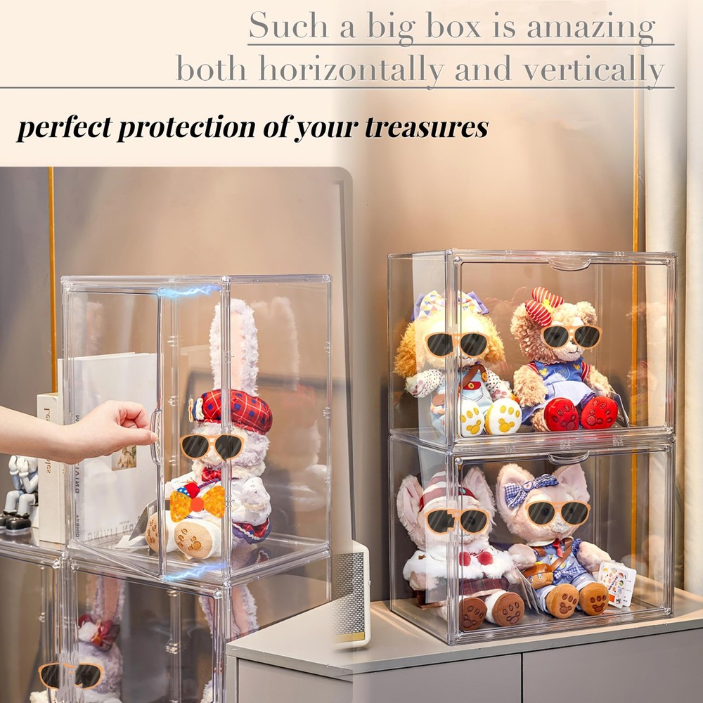 XXX-Large Clear Display Case Stackable Plastic Storage Bins with Lid, 2 Tiers...