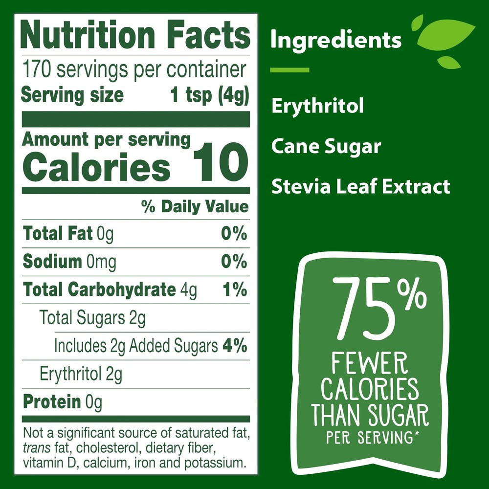 Cane sugar and stevia blend sweetener